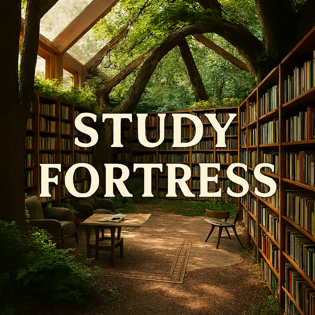 trees inside a library, shelves full of books